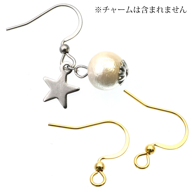 デザインピアス フック裏芯立 ヘアライン 丸玉4-8mm用 ゴールド